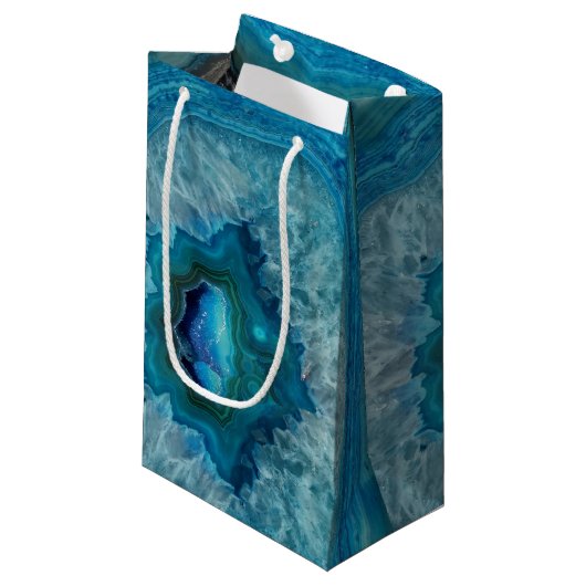 Blue Geode Rock Mineral Agate Crystal Afbeelding Klein Cadeauzakje (Voorkant Gekanteld)