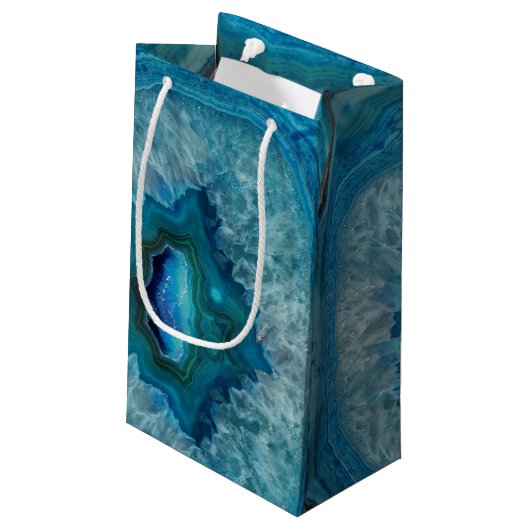 Blue Geode Rock Mineral Agate Crystal Afbeelding Klein Cadeauzakje (Achterkant Gekanteld)