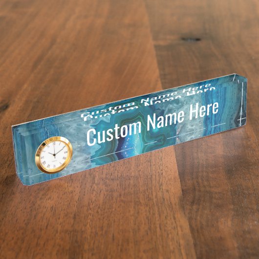 Blue Geode Rock Mineral Agate Crystal Afbeelding Naambordje (Zijkant)