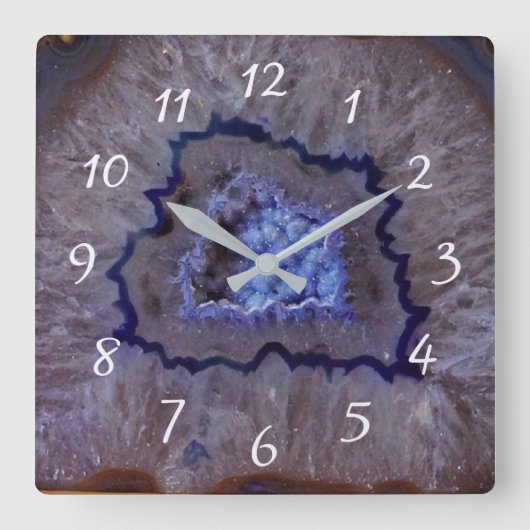 Blue Geodes Faux Stone Gem Clock Vierkante Klok (Voorkant)