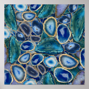Blue Geodes kristal patroon Poster