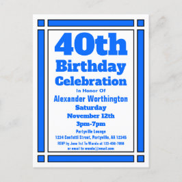 Blue Geometric 40th Birthday Invitation Briefkaart