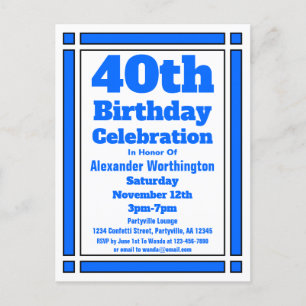 Blue Geometric 40th Birthday Invitation Briefkaart