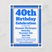 Blue Geometric 40th Birthday Invitation Briefkaart (Voorkant)