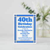 Blue Geometric 40th Birthday Invitation Briefkaart (Staand voorkant)