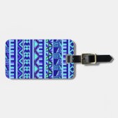 Blue Geometric Abstract Aztec Tribal Print Pattern Bagagelabel (Voorkant horizontaal)