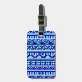 Blue Geometric Abstract Aztec Tribal Print Pattern Bagagelabel (Voorkant verticaal)