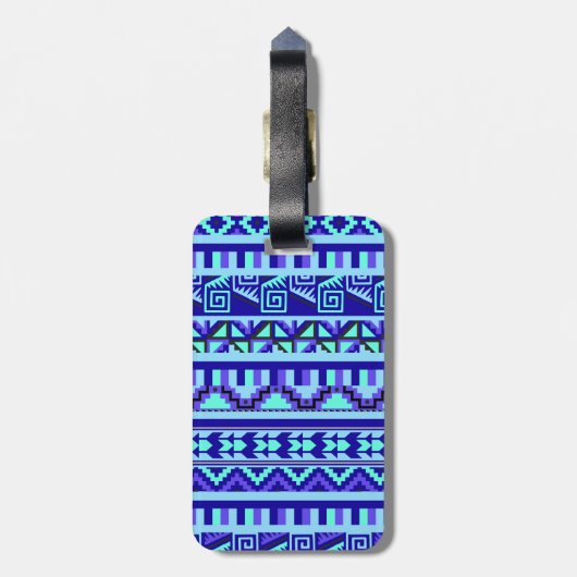 Blue Geometric Abstract Aztec Tribal Print Pattern Bagagelabel (Achterkant verticaal)