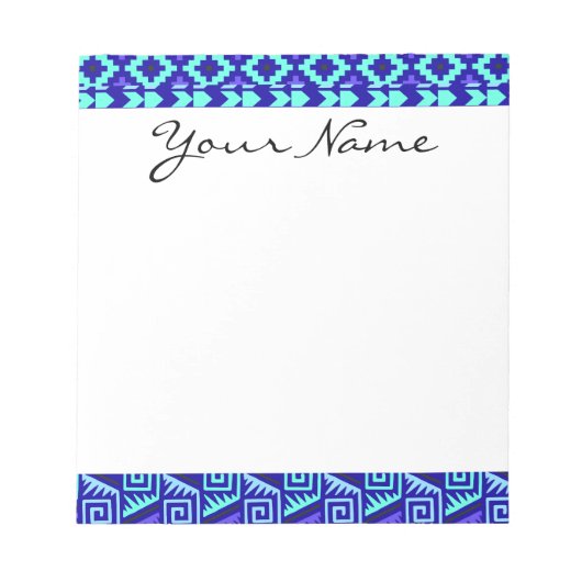 Blue Geometric Abstract Aztec Tribal Print Pattern Notitieblok (Voorkant)