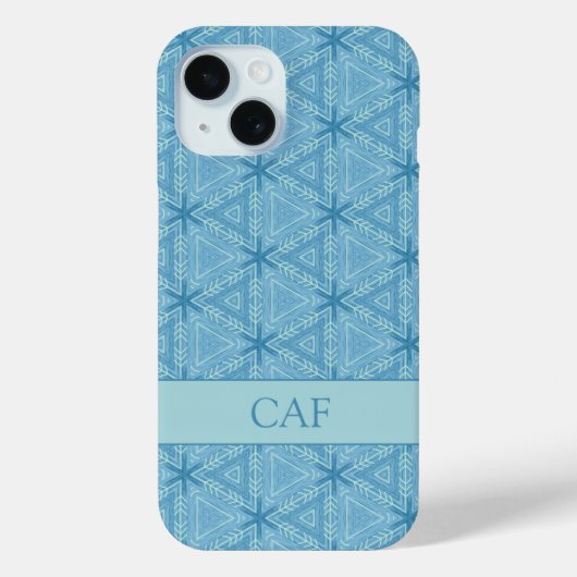 Blue Geometric Abstract Pattern met Monogram Case-Mate iPhone Case (Achterkant)