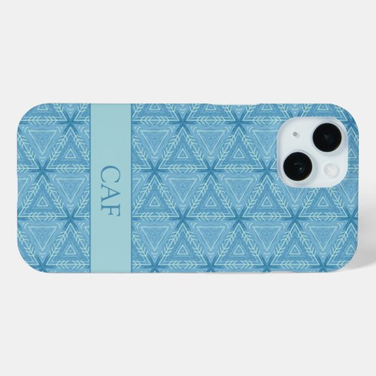 Blue Geometric Abstract Pattern met Monogram Case-Mate iPhone Case (Achterkant (horizontaal))
