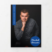 Blue Geometric Afstuderen Foto Drieluik Uitnodiging (Cover)