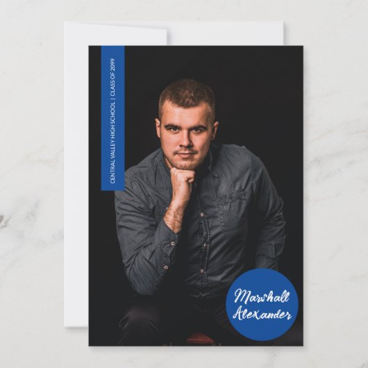 Blue Geometric Afstuderen Photo Invitation (Voorkant)