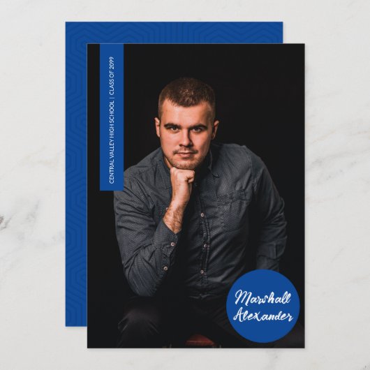 Blue Geometric Afstuderen Photo Invitation (Voorkant / Achterkant)