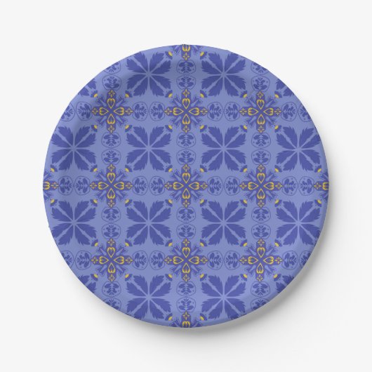 blue geometric and floral pattern papieren bordje (Voorkant)