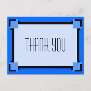 Blue Geometric Art Deco Dank u Briefkaart