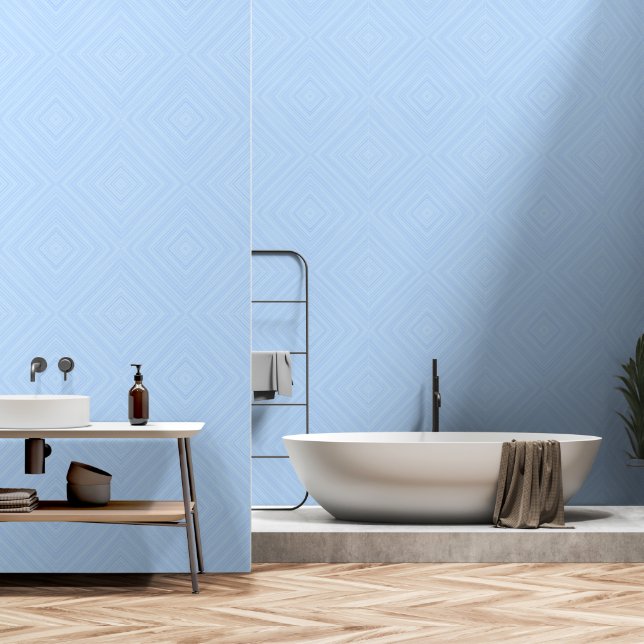 Blue Geometric Diamond Pattern Behang (Badkamer)