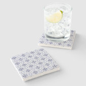 Blue Geometric Diamond Pattern Stenen Onderzetter (Zijkant)