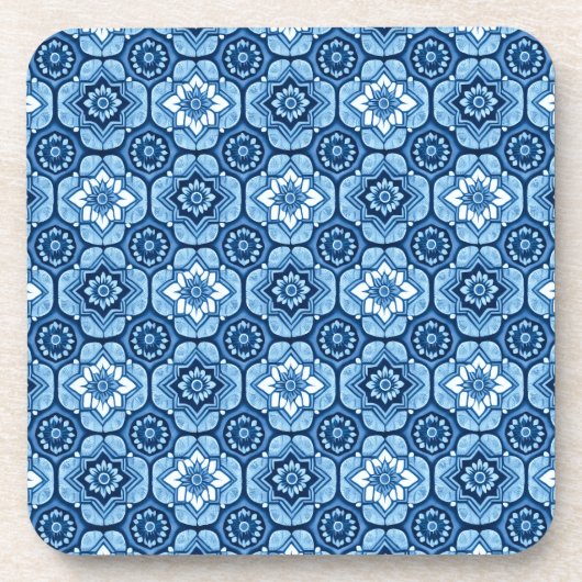 Blue Geometric Floral Pattern Onderzetters - Set v (Voorkant)