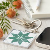 Blue Geometric Flower Tegel bordspel noodgedwongen Sleutelhanger (Voorkant Rechts)