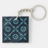 Blue Geometric Flower Tegel bordspel noodgedwongen Sleutelhanger (Achterkant)
