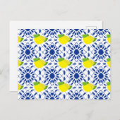 Blue Geometric Lemon Tile Briefkaart (Voorkant / Achterkant)