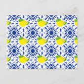 Blue Geometric Lemon Tile Briefkaart (Voorkant)