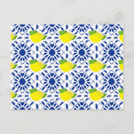 Blue Geometric Lemon Tile Briefkaart