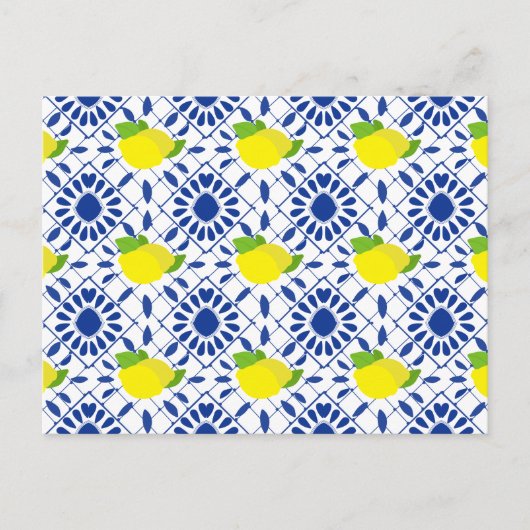 Blue Geometric Lemon Tile Briefkaart (Voorkant)