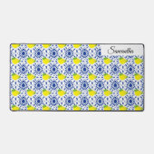Blue Geometric Lemon Tile Bureaumat (Voorkant)