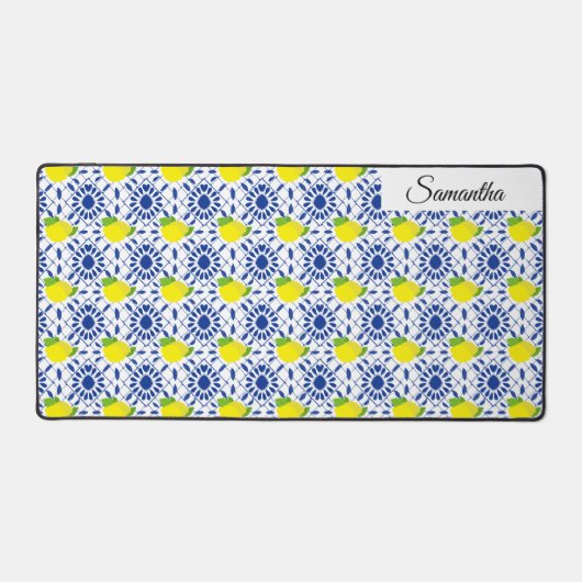 Blue Geometric Lemon Tile Bureaumat (Voorkant)