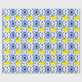 Blue Geometric Lemon Tile Cadeaupapier (Vlak)