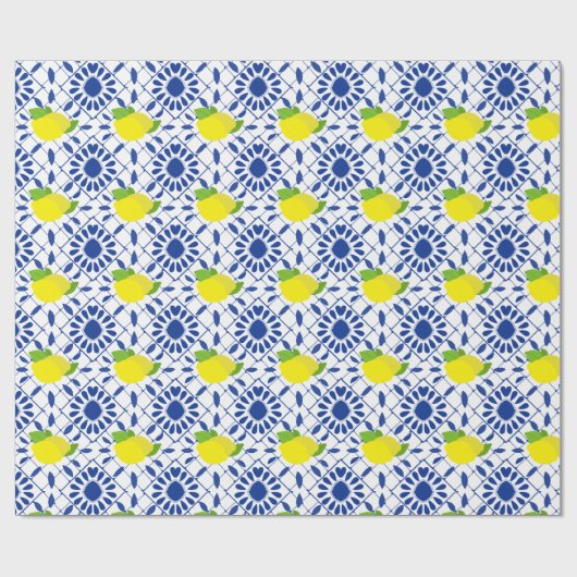 Blue Geometric Lemon Tile Cadeaupapier (Vlak)
