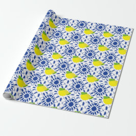Blue Geometric Lemon Tile Cadeaupapier