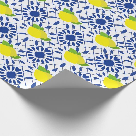 Blue Geometric Lemon Tile Cadeaupapier (Hoek)