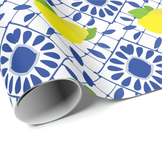 Blue Geometric Lemon Tile Cadeaupapier (Rol Hoek)