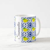 Blue Geometric Lemon Tile Koffiemok (Voorkant rechts)