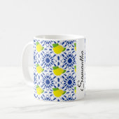 Blue Geometric Lemon Tile Koffiemok (Voorkant links)