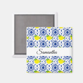 Blue Geometric Lemon Tile Magneet (Voorkant / Achterkant)