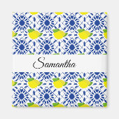 Blue Geometric Lemon Tile Magneet (Voorkant)