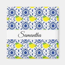 Blue Geometric Lemon Tile Magneet