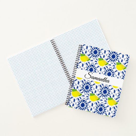 Blue Geometric Lemon Tile Notitieboek (Binnen)