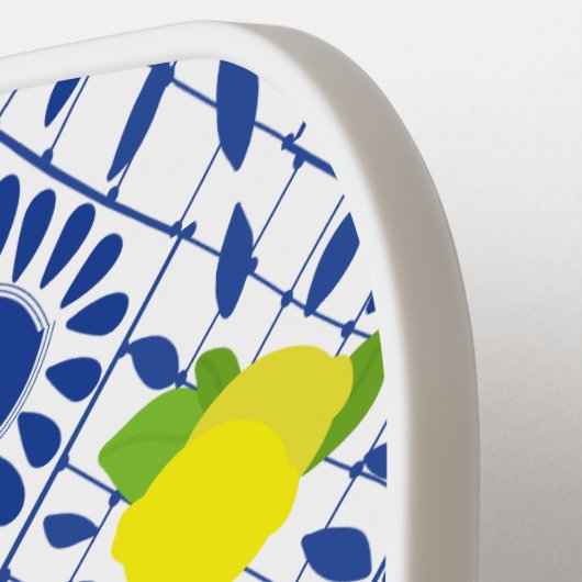 Blue Geometric Lemon Tile Pickleball Paddle (Links Detail)