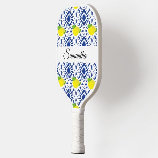 Blue Geometric Lemon Tile Pickleball Paddle (Links)