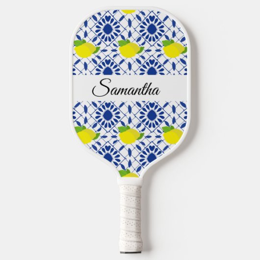Blue Geometric Lemon Tile Pickleball Paddle (Voorkant)