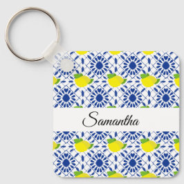 Blue Geometric Lemon Tile Sleutelhanger