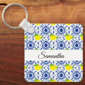 Blue Geometric Lemon Tile Sleutelhanger (Voorkant)