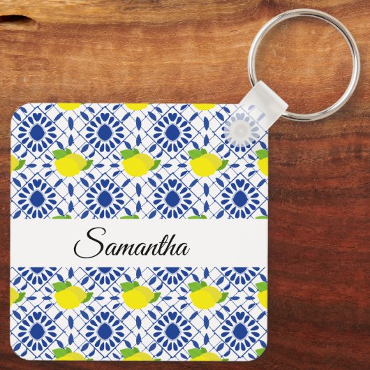 Blue Geometric Lemon Tile Sleutelhanger (Achterkant)