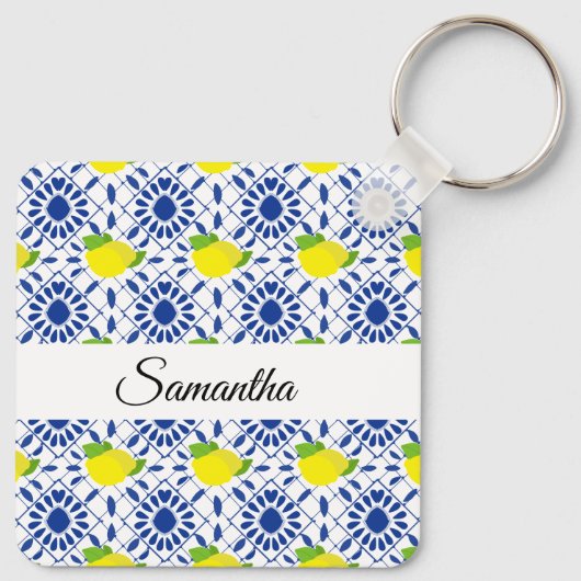 Blue Geometric Lemon Tile Sleutelhanger (Achterkant)