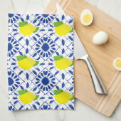 Blue Geometric Lemon Tile Theedoek (Quarter Fold)